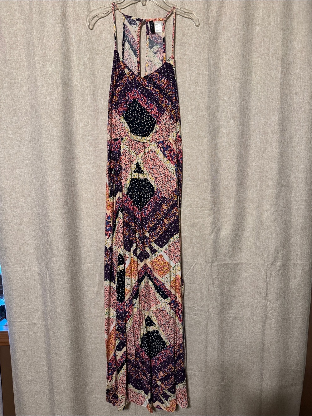 Boho Print Maxi Dress in Purple and Cream